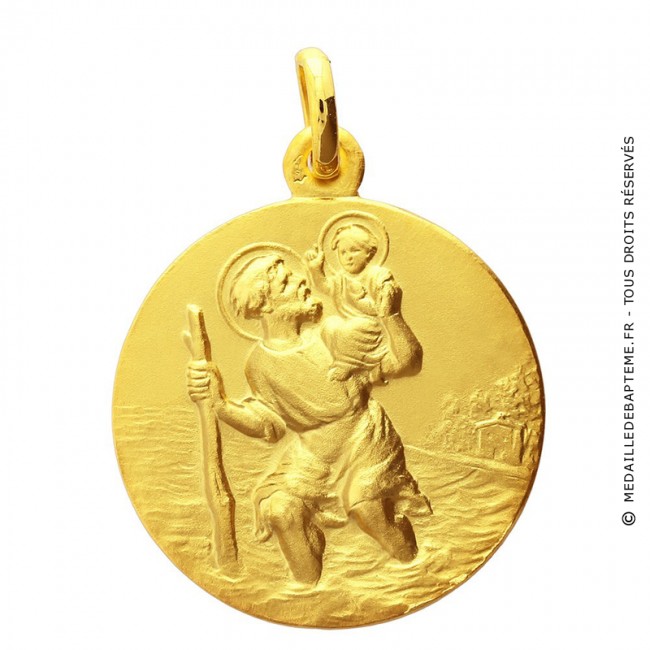 Médaille en or jaune Saint Christophe - Pendentif or homme