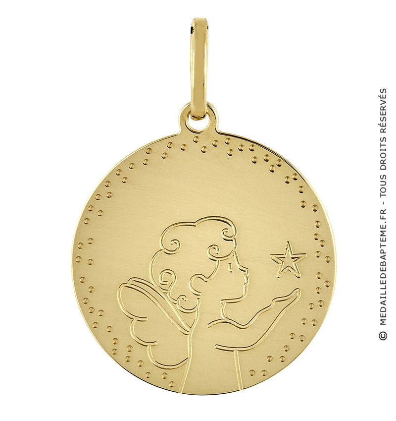 Médaille de baptême en argent personnalisée - Ange à l'étoile