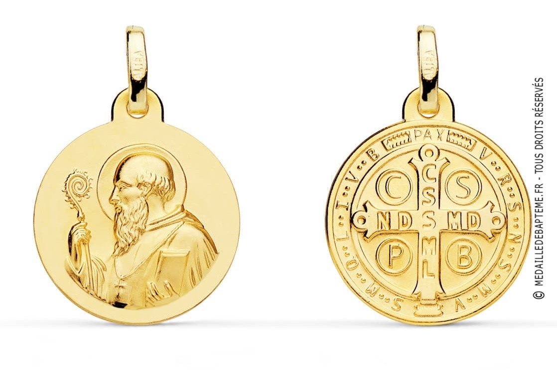 Médaille Saint Benoît réversible (Or Jaune)