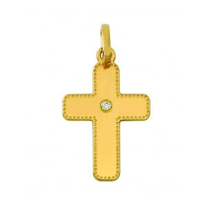 Croix Perlée Diamantée (Or Jaune)