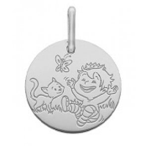 Médaille la Fée Galipette - le garçon et le chat (Or Blanc 9K)