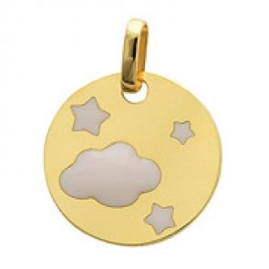 Médaille jeton nuage et étoiles laqués (or jaune)