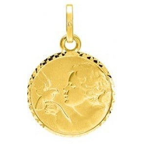 Médaille Ange à l'Oiseau bords ciselés (Or Jaune)