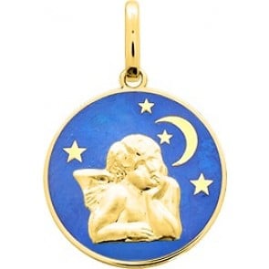 Médaille Ange pensif laque bleue