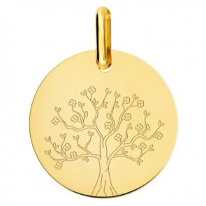 Médaille arbre de vie en fleurs or jaune