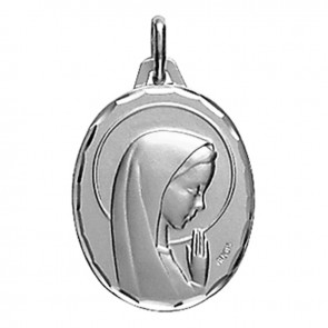 Médaille Augis Vierge aux mains jointes ovale (Or Blanc)