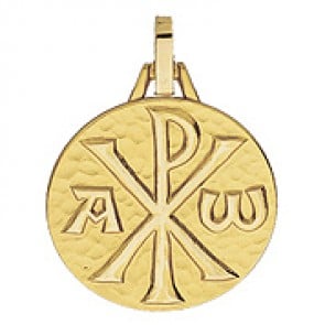 Médaille Chrisme brillante et martelée (Or Jaune)