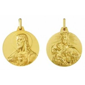 Médaille Scapulaire Vierge au Mont Carmel / Christ en sacré coeur (Or Jaune)