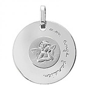 Médaille disque Ange Raphaël (Or Blanc)