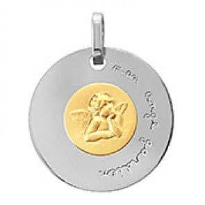 Médaille disque Ange Raphaël deux ors "mon ange gardien"