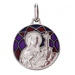 Médaille Emaillée Sainte Rita Rouge (Argent) Martineau