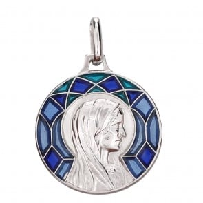 Médaille Emaillée Virgo Immaculata Bleue (Argent) 