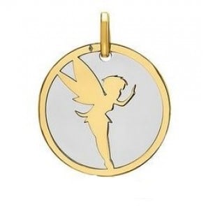 Medaille Fée Clochette (Or Jaune et Acier Gris)