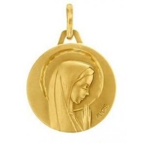 Médaille Vierge profil droit en prière ciselée (Or Jaune)