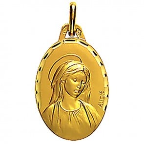 Médaille Augis Vierge profil droit ciselée ovale (Or Jaune)