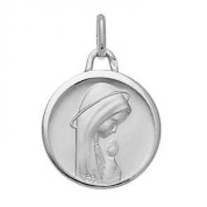 Médaille Vierge en prière auréolée Or Blanc