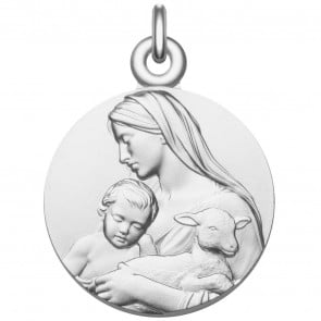 Médaille Vierge à L'Enfant et l'Agneau mystique en argent